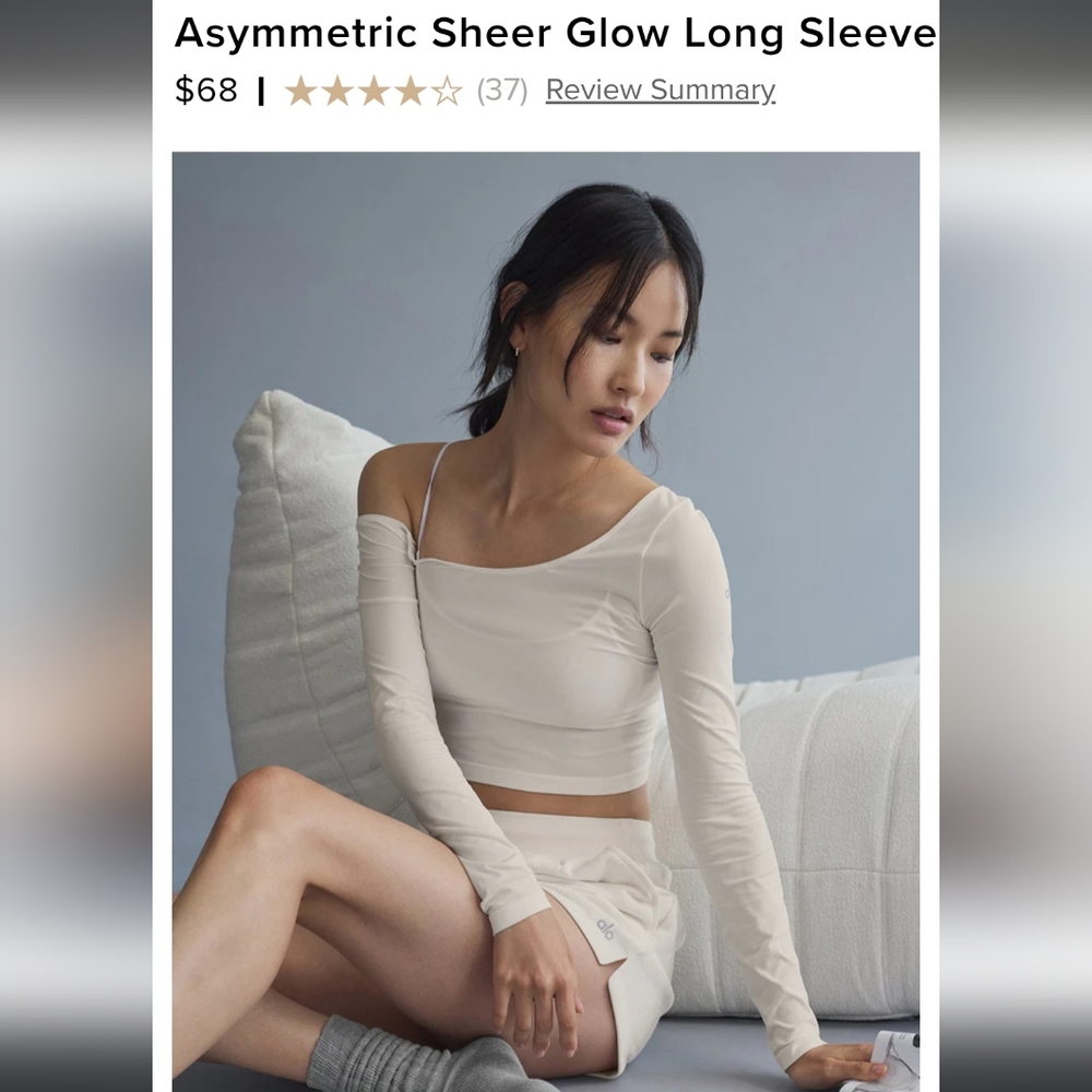 Alo Yoga Asymmetric Sheer Glow Long Sleeve Ivory Small